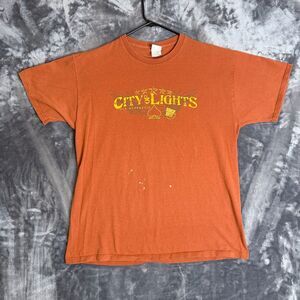 Vintage Y2K City of Lights Short Sleeve Orange T-Shirt Spades Double Sided XL
